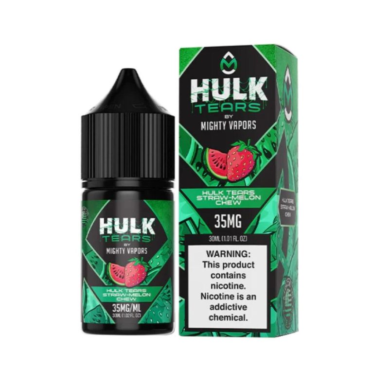 black and green Hulk tears straw-melon chew 35mg bottle